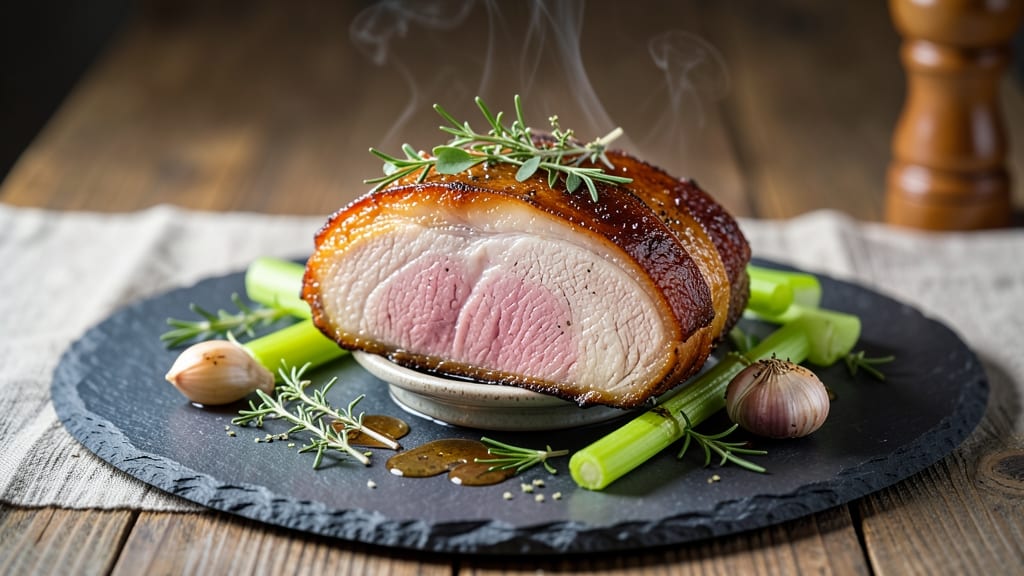 Air Fryer Roast Pork Belly Recipe: Celery Crown Crunch Over Golden Gravy