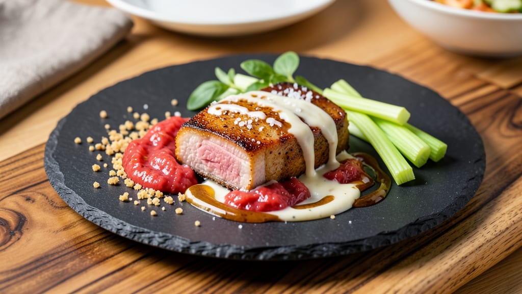 Foodnatics Pork Chop Recipe: Celery Crown Crunch Over Creamy Mustard Gravy