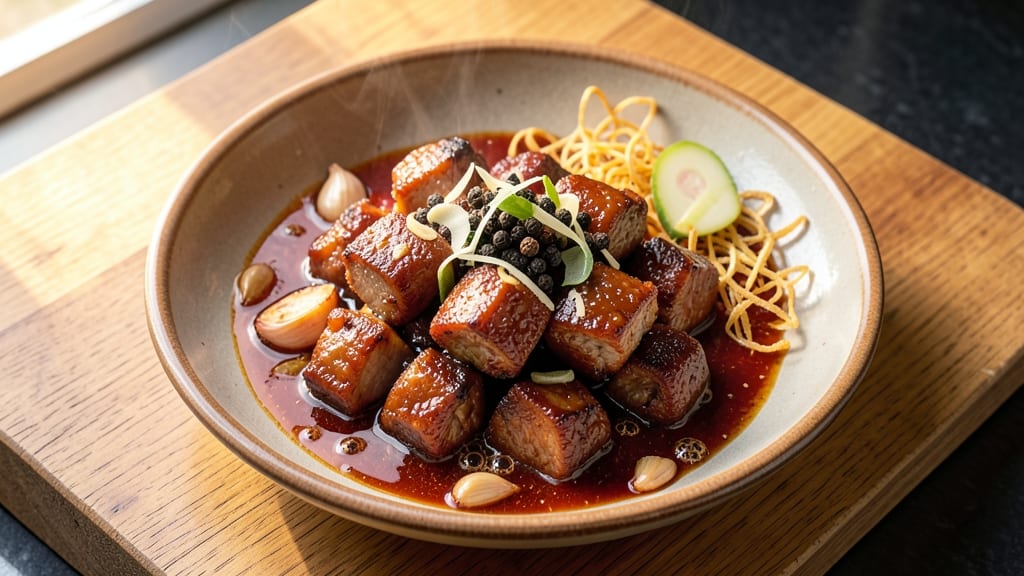 Adobong Labong With Pork Recipe: Smoky Soy-Braised Pork with Celery Crown Crunch