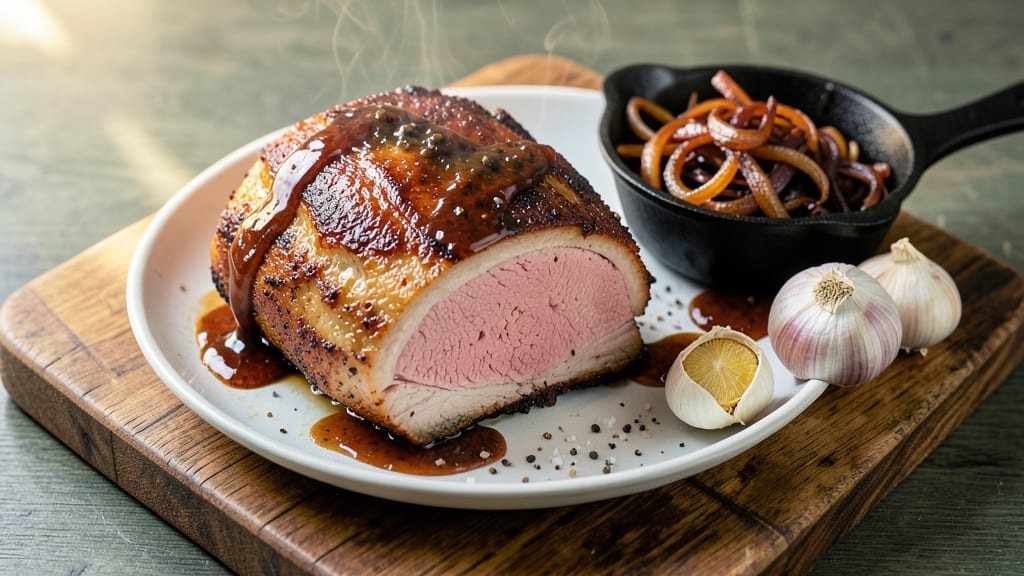 America's Test Kitchen Pork Shoulder Roast Recipe: Celery Crown Crunch Over Smoky Onion Gravy