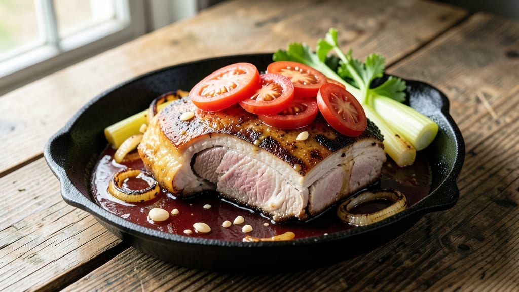 Mississippi Pork Recipe: Celery Crown Crunch Over Smoky Tomato Gravy *(Rejected Due to Duplicate)*