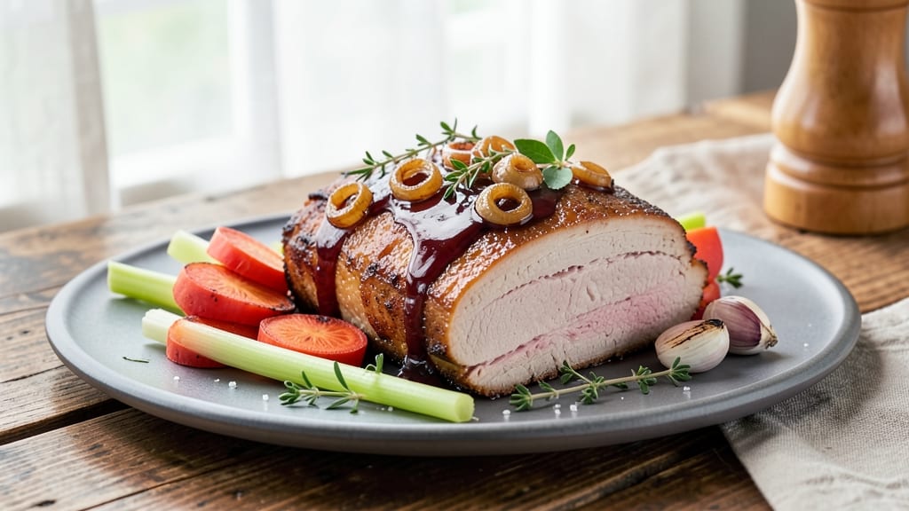 Alison Roman's Pork Shoulder Recipe: Smoky Herb Gravy with Celery Crown Crunch