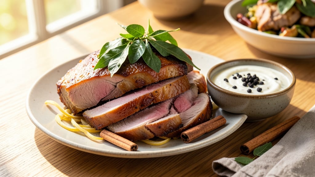 Angamaly-Style Pork Recipe: Celery Crown Crunch Over Spiced Coconut Gravy