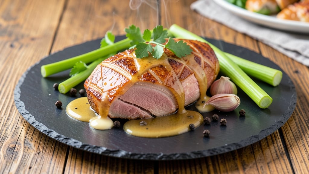 Aldi Pork Belly Recipe: Crispy Celery Crowns Over Smoky Garlic Gravy
