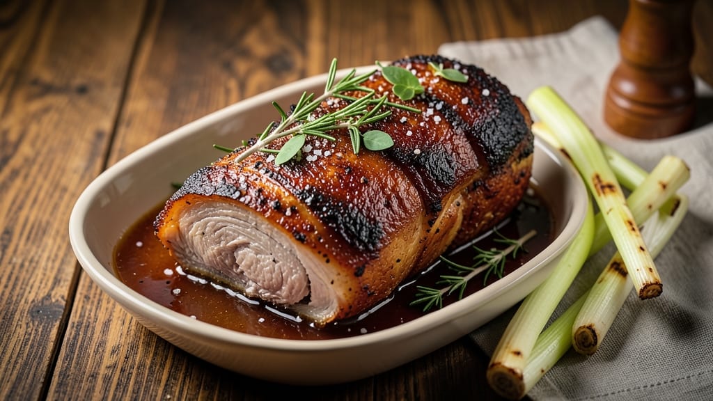 6 Hour Pork Roast Recipe: Celery Crown Crunch Over Herbed Gravy Magic