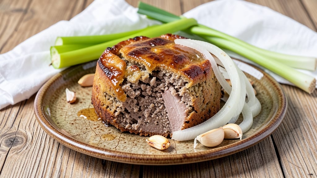 All-Pork Meatloaf Recipe: Crispy Celery Crown Over Smoky Brown Sugar Gravy