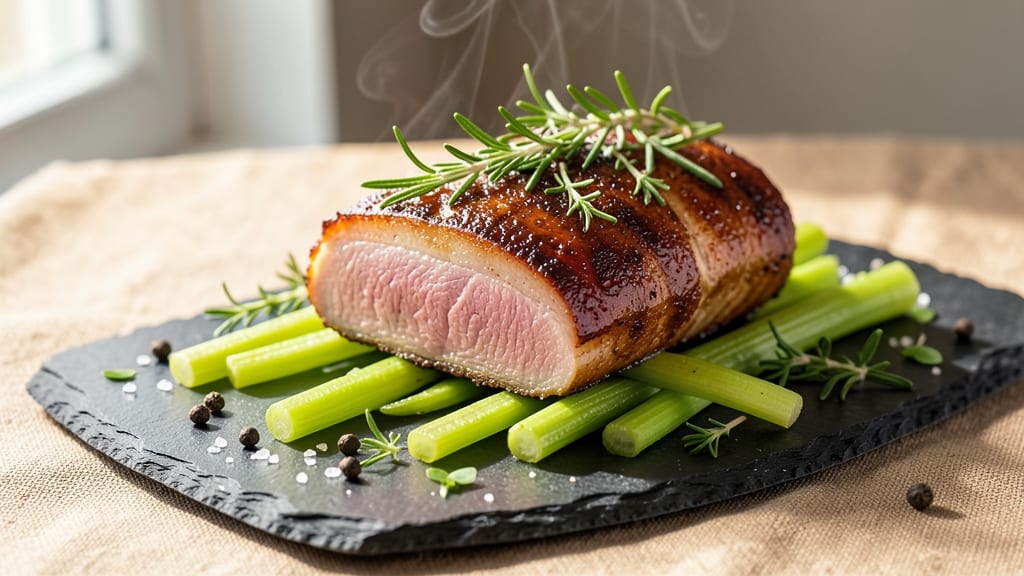 2.5 Pound Pork Tenderloin Recipe: Celery Crown Crunch Over Smoky Herb Gravy