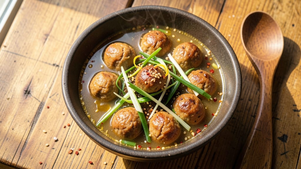Asian Pork Meatballs Soup Recipe: Fragrant Ginger-Garlic Broth With Silky Dumplings